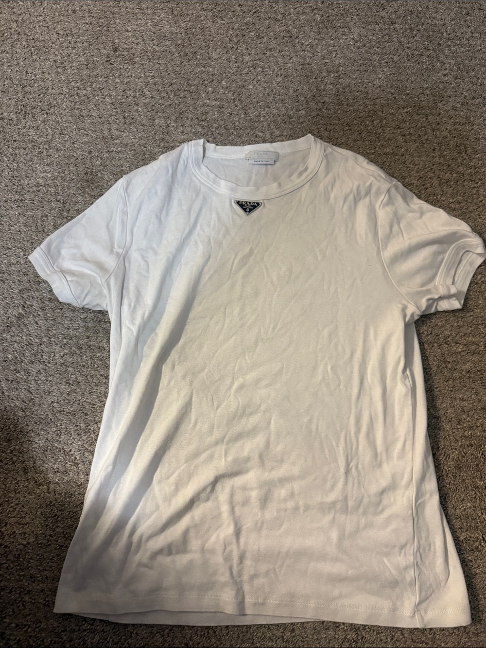 Prada White Crewneck T-Shirt with Black Triangle Logo